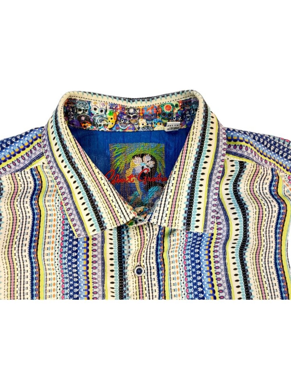 Robert Graham Multi Color Shirt 2XLT Sugar Skull Cuffs Embroidered Shoulder
